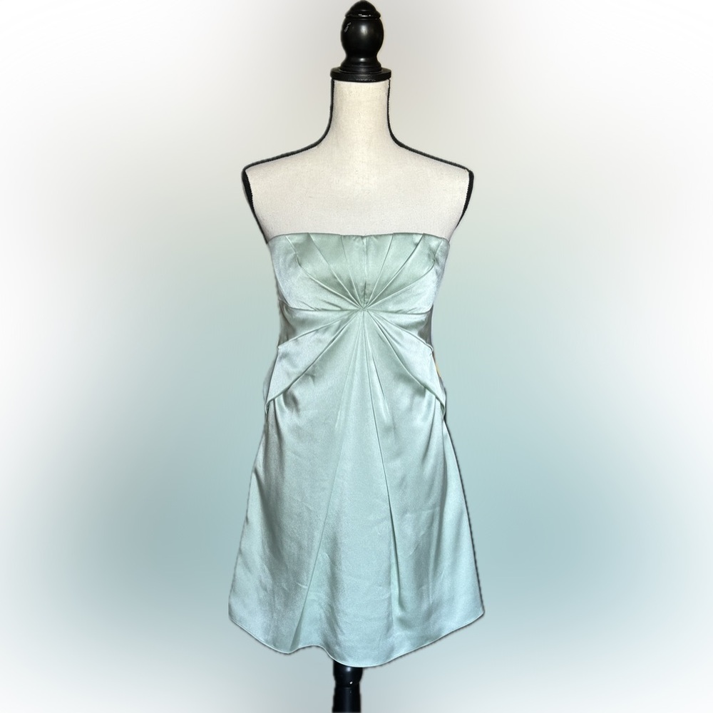 BCBG MAXAZRIA LIGHT JADE GREEN SATIN MINI DRESS